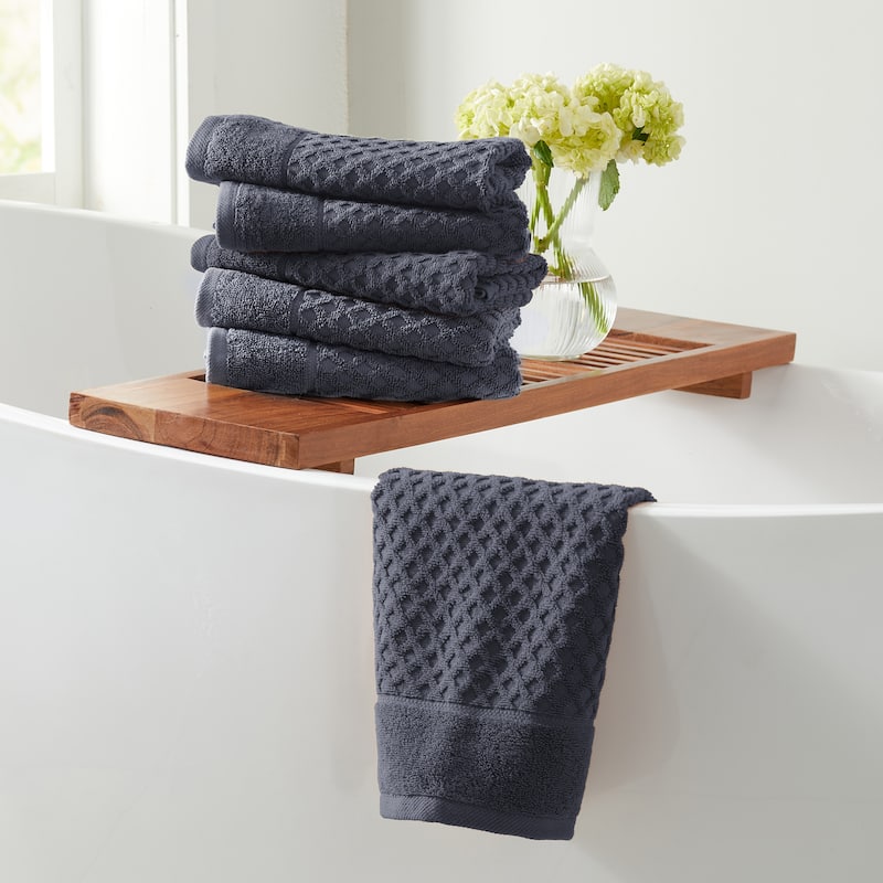 Linery & Co. Cotton Diamond Waffle Texture Bath Towels - Hand Towel (Pack of 6) - Stone Blue