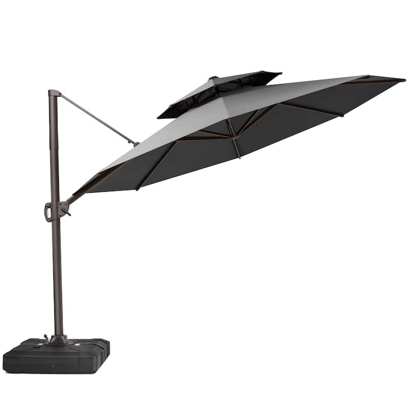 Pellebant 11FT Patio Cantilever Umbrella Round Double Top with Base Stand