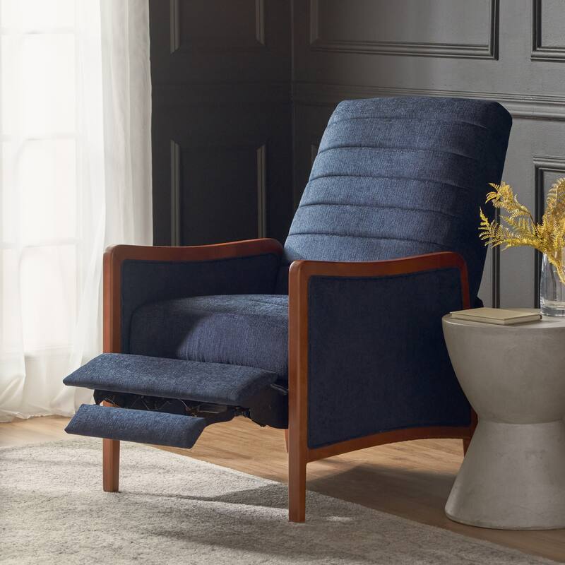 Mid-Century Fabric Push-Back Recliner with Wood Frame, Upholstered Lounge Chair for Home Theater, Single Reading Sofa Chair
