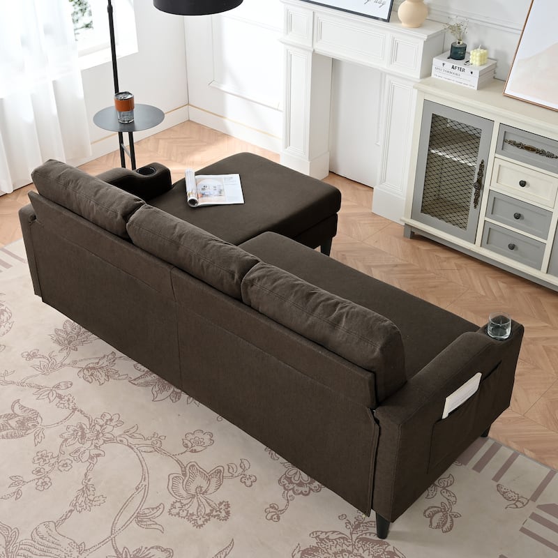 Pull Out Couch, L Shaped Convertible Sleeper Sofa Bed with Hidden Storage, 3-in-1 Upholstered Sectional Sofa with Cup Holder