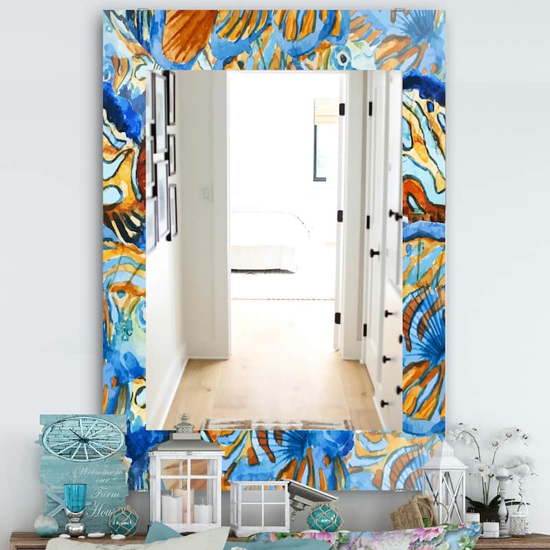 Designart 'Orange and Blue Fishes' Traditional Mirror - Printed Wall Mirror
