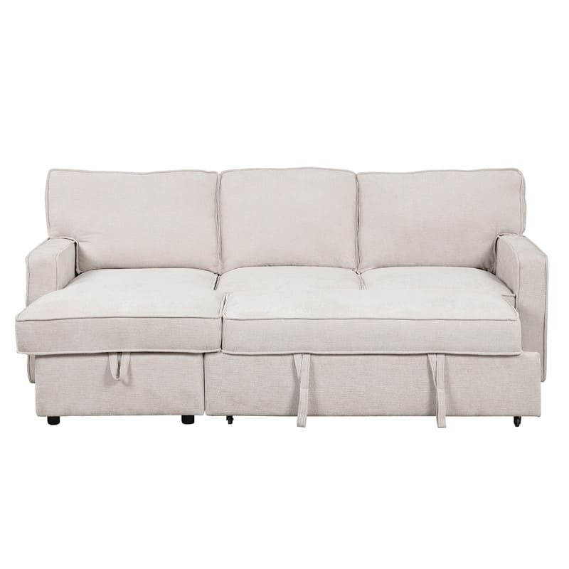 Upholstery Sleeper Sectional Sofa with Storage and 2 Cup Holder, Modern Corner Sectional with Pull-Out Sleeper and USB port