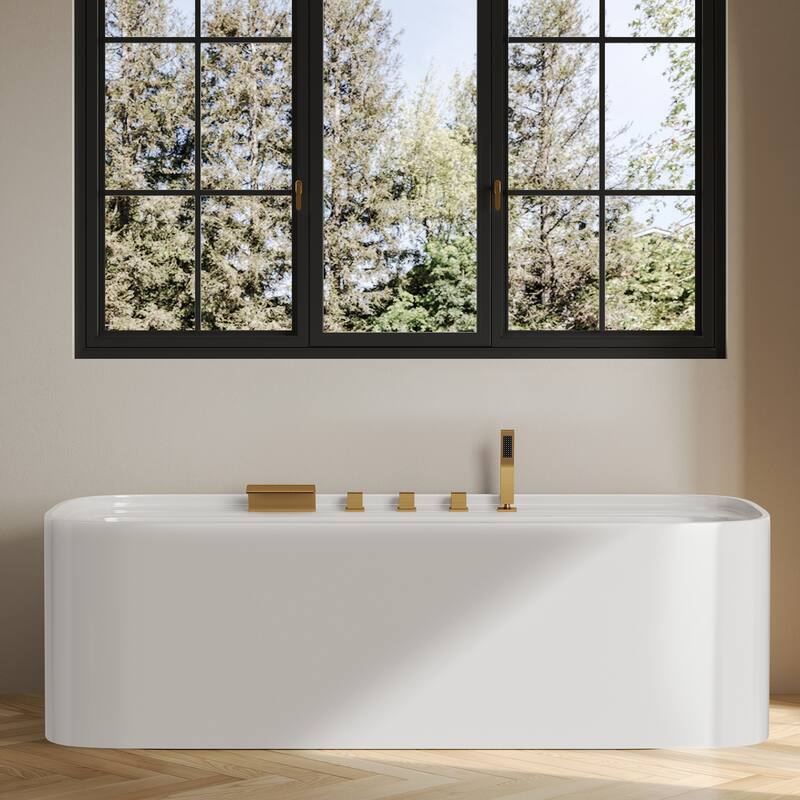 5-Hole 3-Handle Deck-Mount Waterfall Tub Faucet with Hand Shower,Waterfall Spout Bathtub Faucet