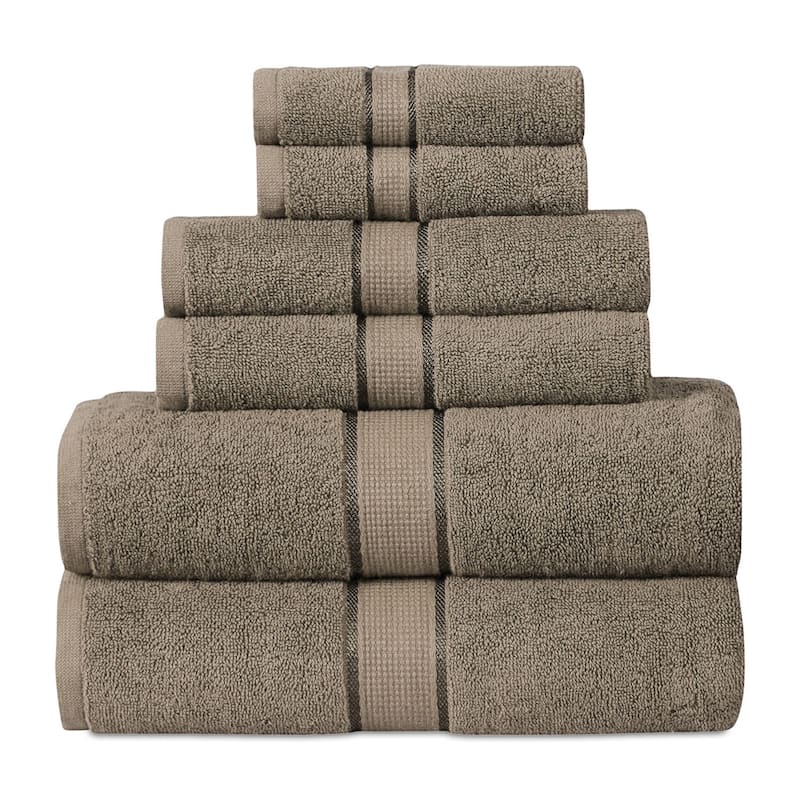Luxurious 100% Cotton Absorbent 600 GSM 6 Piece Bathroom Towel Set 2 Washcloths, 2 Hand Towels, 2 Bath Towels - Brown