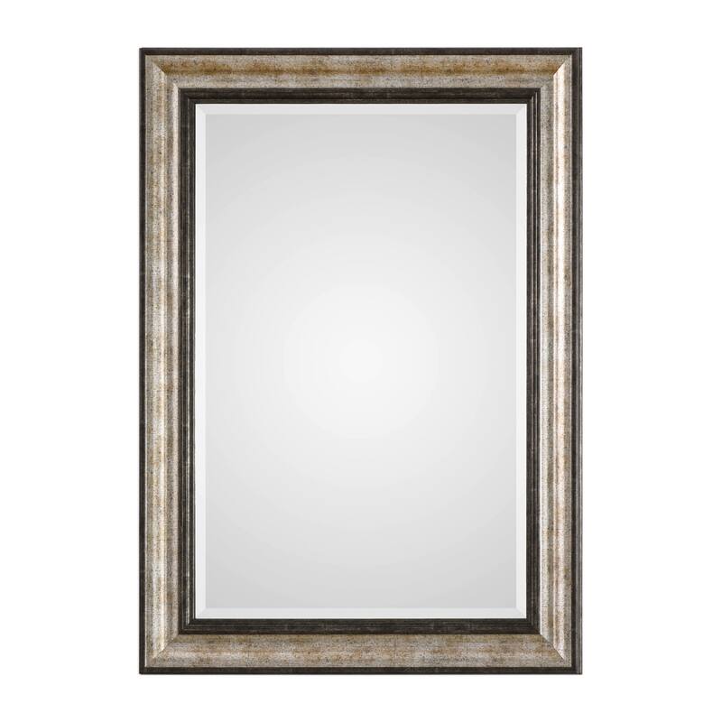Uttermost Shefford Large Portrait Style Framed Wall Mirror - Metallic Silver / Rustic Bronze