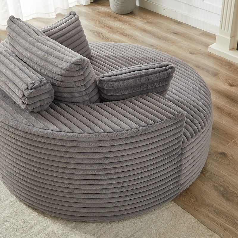 Corduroy Upholstered Single Sofa, Oversized Fluffy Round Sofa, Single Sleeper Reading Chair with Armrest & Pillow
