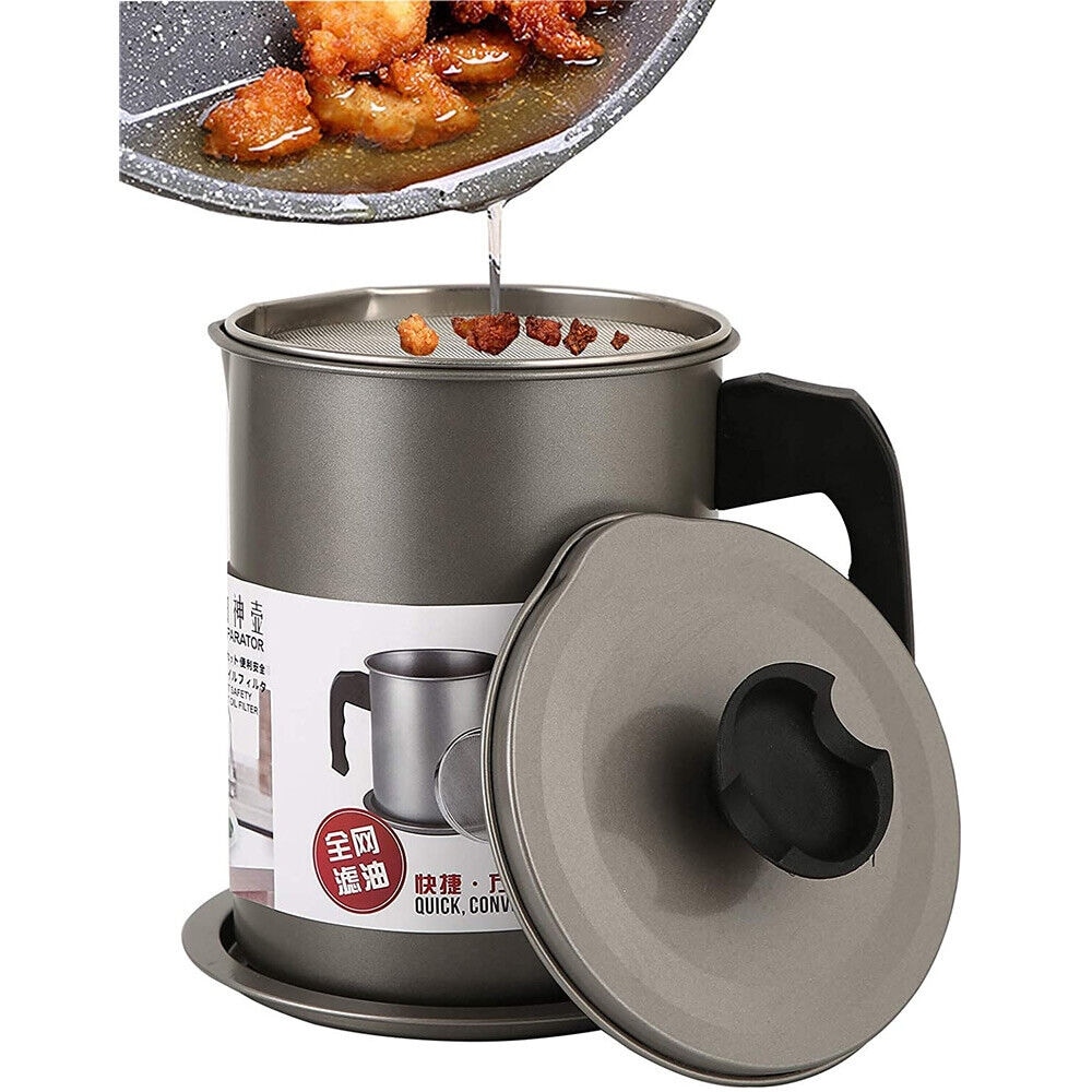Zulay Kitchen Bacon Grease Container with Strainer 1L Stainless Steel  Cooking Oil Container 