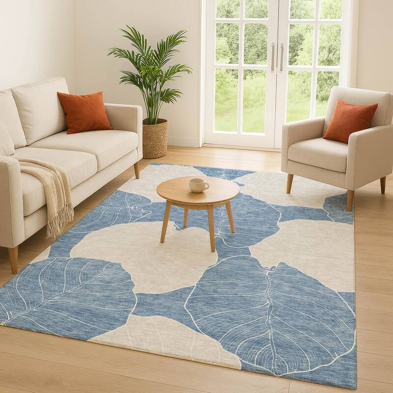 Machine Washable Indoor/ Outdoor Tropical Floral Chantille Rug