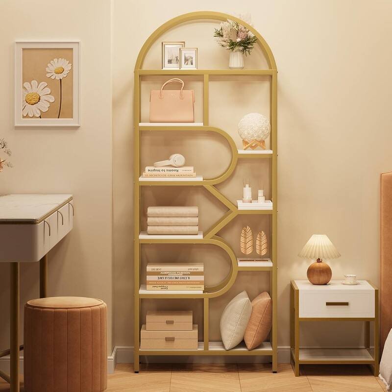 6-Tier Arched Bookshelf, Geometric Freestanding Bookcase and Open Display Storage Rack