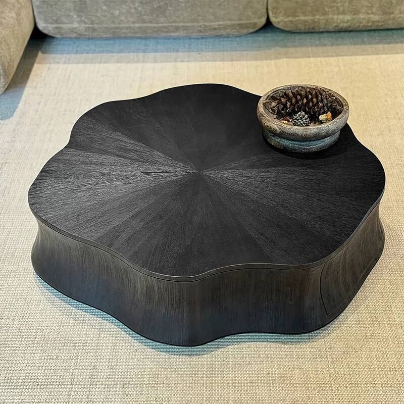 36-Inch Italian Irregular Petal Coffee Table with Storage Black - L 39.37'×W 39.37'×H 12.2'