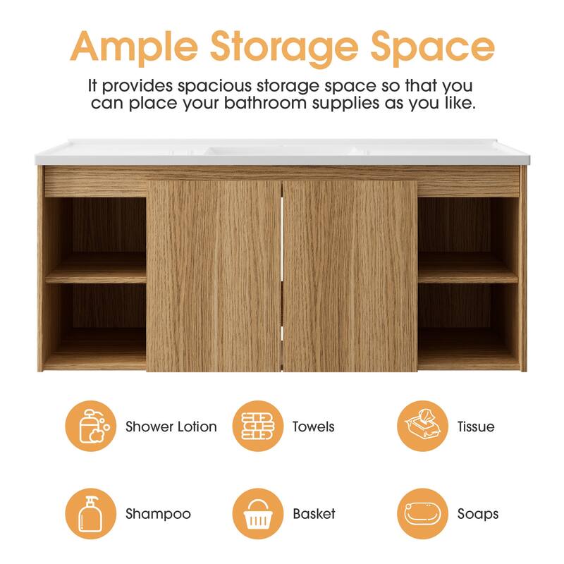 48-Inch Wall-Mounted Modern Bathroom Vanity with Single Sink – Sleek MDF Construction for Contemporary Spaces