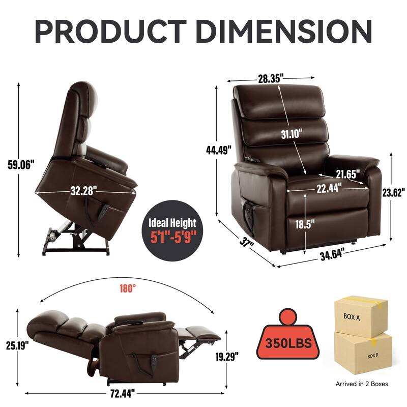 Dual Motor Power Lift Recliner Chair for Elderly, Leatheraire Lay Flat Lift Recliner Chair with Power-Remote, Heat and Massage