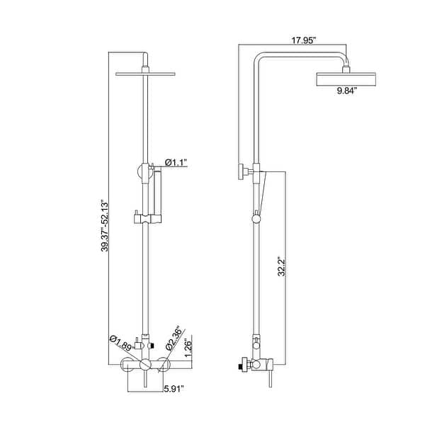 dimension image slide 2 of 5, Outdoor 10 Inch Round Rain Shower Set with Handheld Shower (Adjustable Slider)