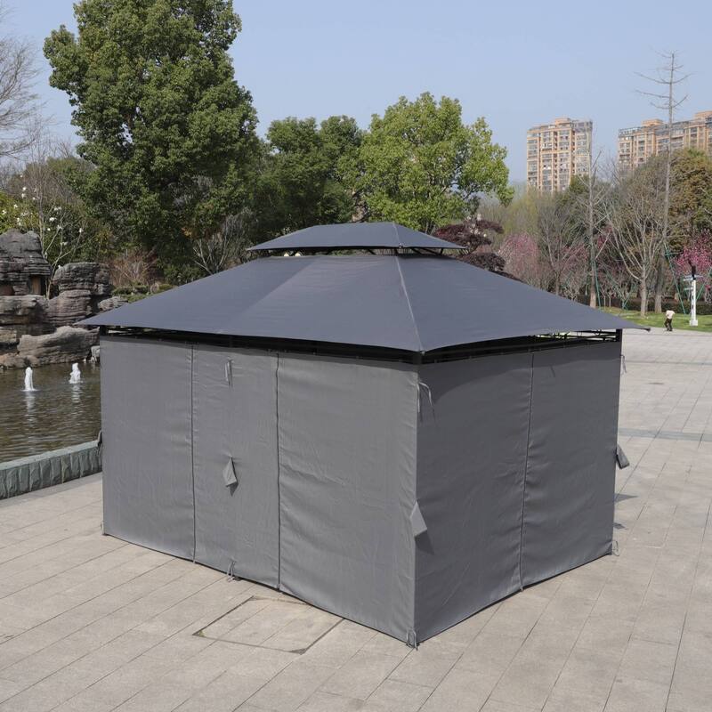 13x10 FT Outdoor Large Patio Shade Canopy with Ventilated Double Roof and Detachable Mesh Cover