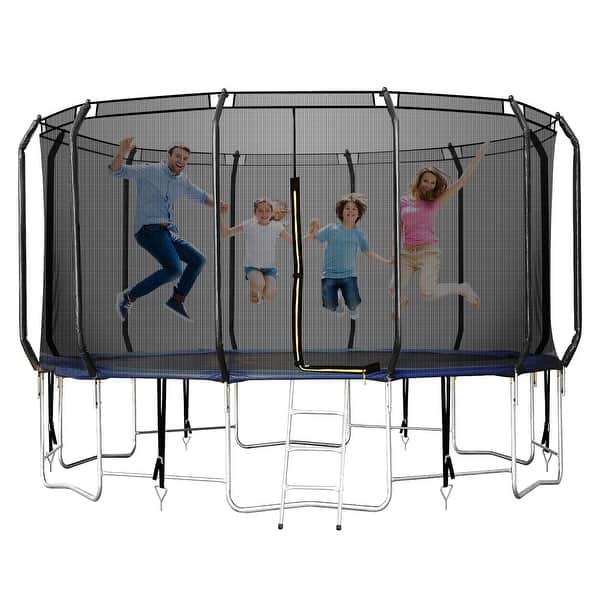 slide 2 of 7, 16 FT Easy Assembly Trampoline for Family,Outdoor Jumping Trampoline with Safety Enclosure Net Kids