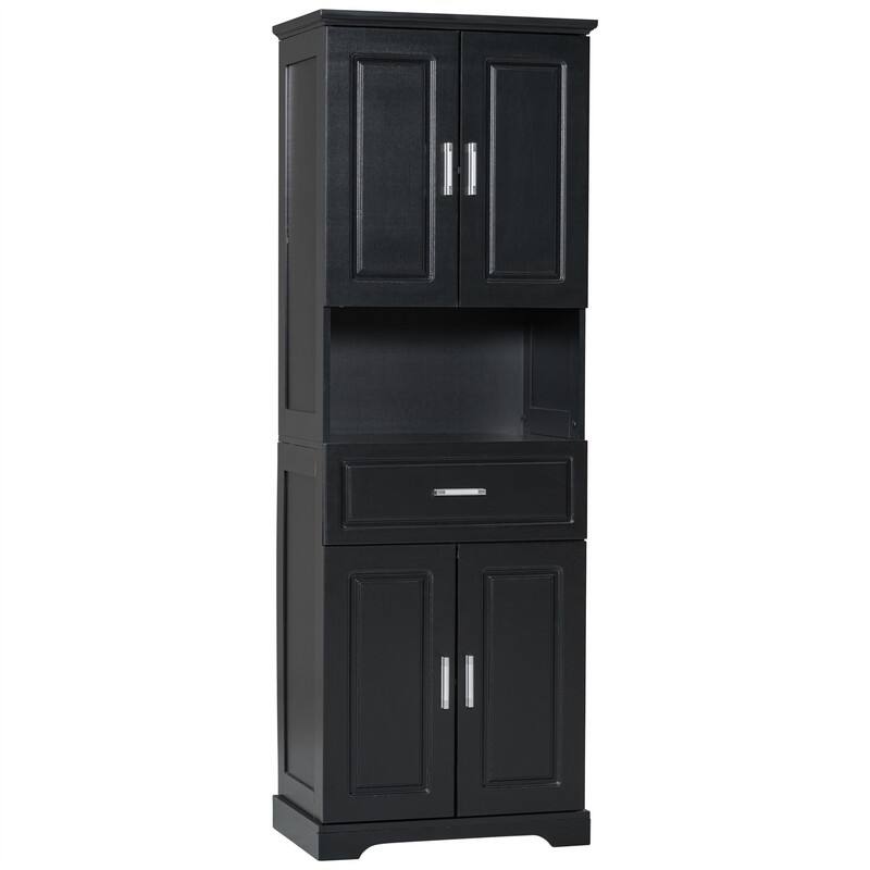 Tall Bathroom Storage Cabinet with 4 Doors and 1 Drawer, Freestanding Bathroom Floor Cabinet w/Open Storage & Adjustable Shelves