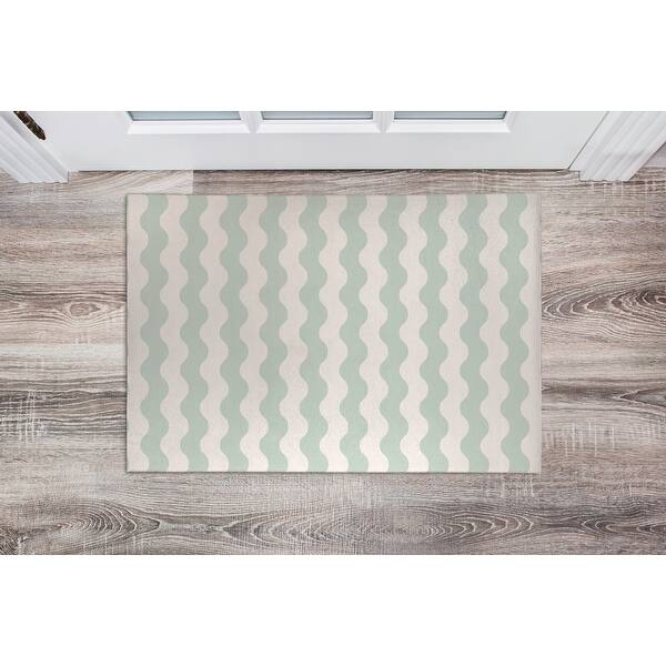 UNDULATING WAVY STRIPES GREEN Doormat By Becky Bailey - Bed Bath ...