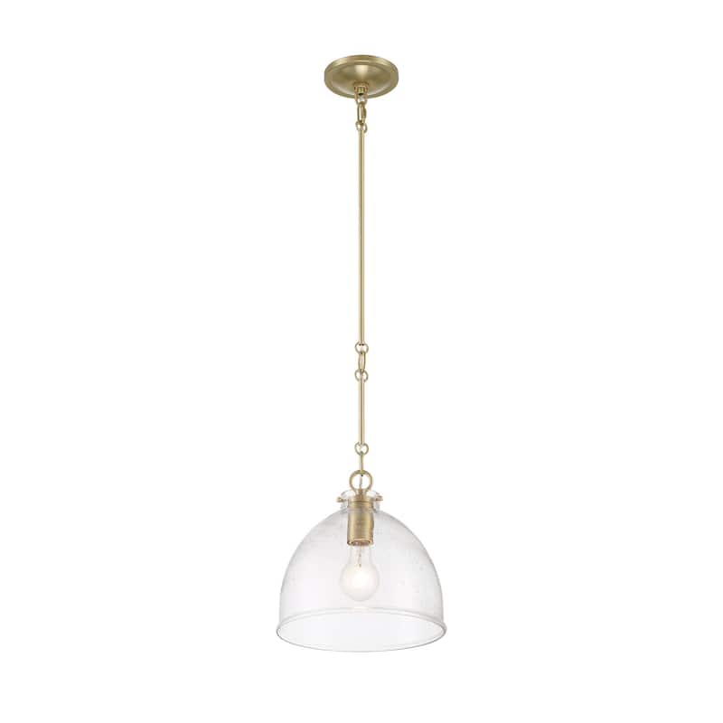 Lumanity Quinn Seeded Glass 10" Dome Antique Brass Pendant Light - 10'' D x 10'' W x 10'' H