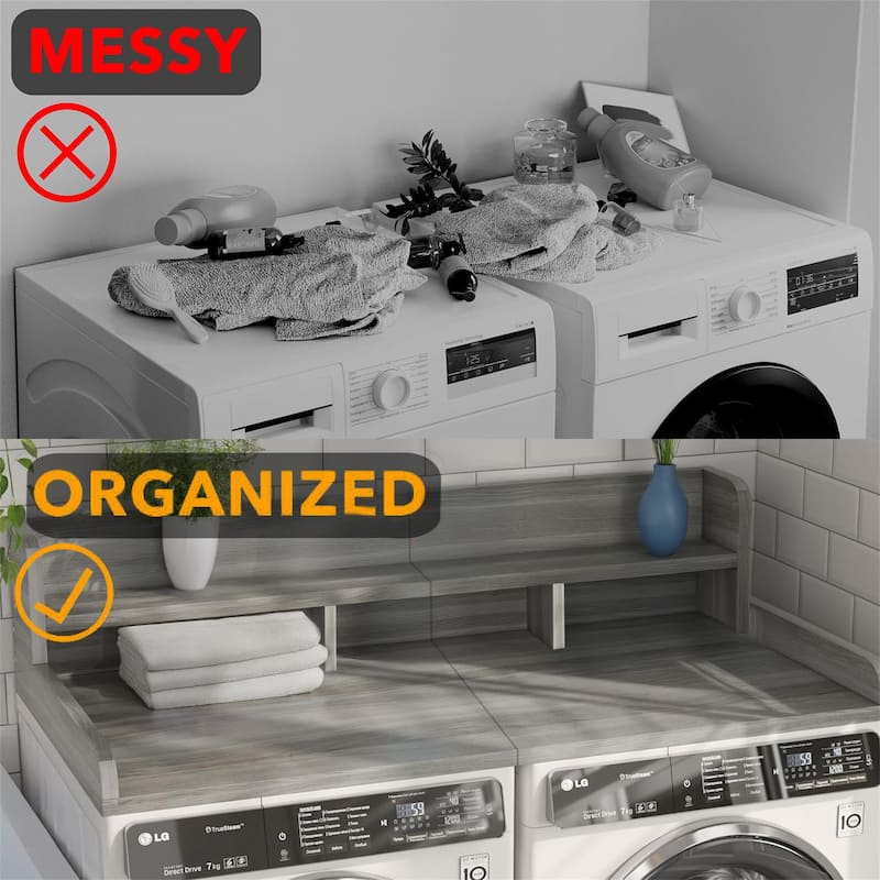 Wood Laundry Washer Shelf Countertop with Double Layer