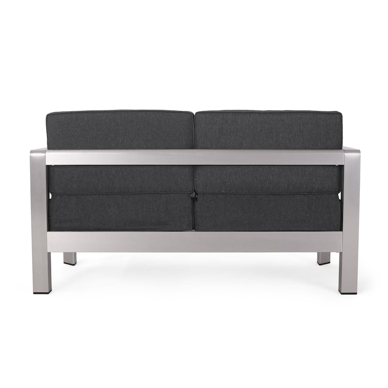 Aviara Outdoor Aluminum Loveseat with Cushions by Christopher Knight Home