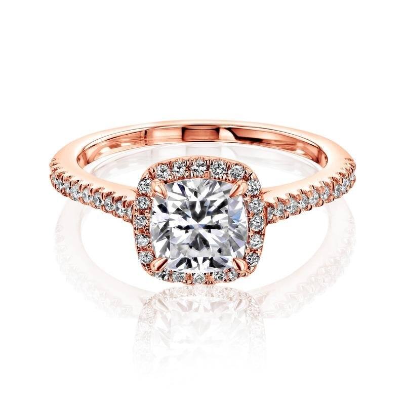 Kobelli 1.3 Carats Moissanite & Natural Diamond 14k Solid Gold Cushion Halo Half Eternity Clarissa Ring - 7.5 - Rose