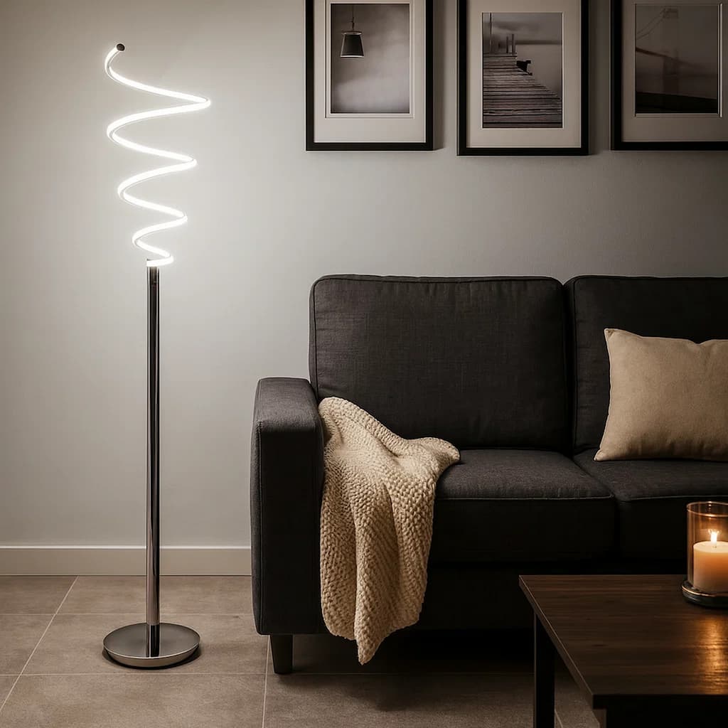 Sun 58 Inch Floor Lamp, Accent Twisted Modern Design, LED Chrome Base