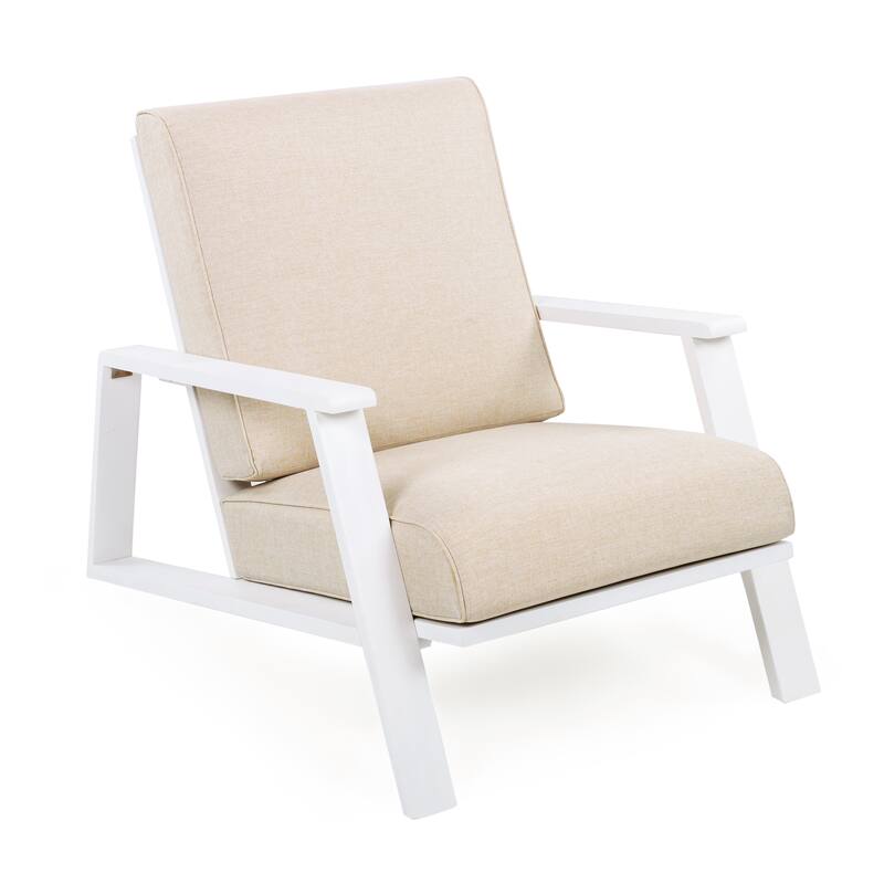 Patio Lounge Chair Set of 2, Outdoor Club Chair with Beige Cushion and Teak Acacia Wood Frame