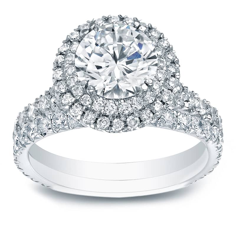 Auriya 2 1/3ctw Round Double Halo Diamond Engagement Ring Set 14k Gold - White - 4
