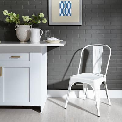 Vintage Series Distressed Metal Bow Back Side Chair - Antique White (Set of 4)