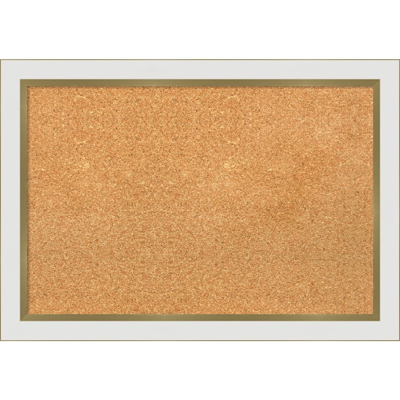 Eva Narrow Framed Cork Bulletin Memo Board - 27-Inch x 19-Inch - Eva White Gold Narrow