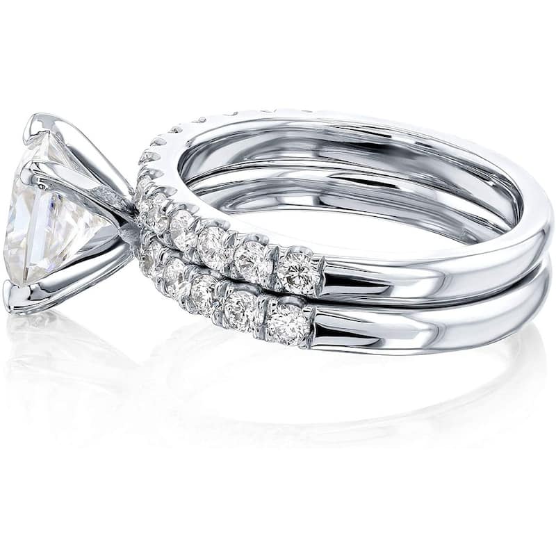 Annello by Kobelli 14K Gold 1.5ct Princess Moissanite Comfort Fit French Pave Bridal (HI/VS, GH/I)