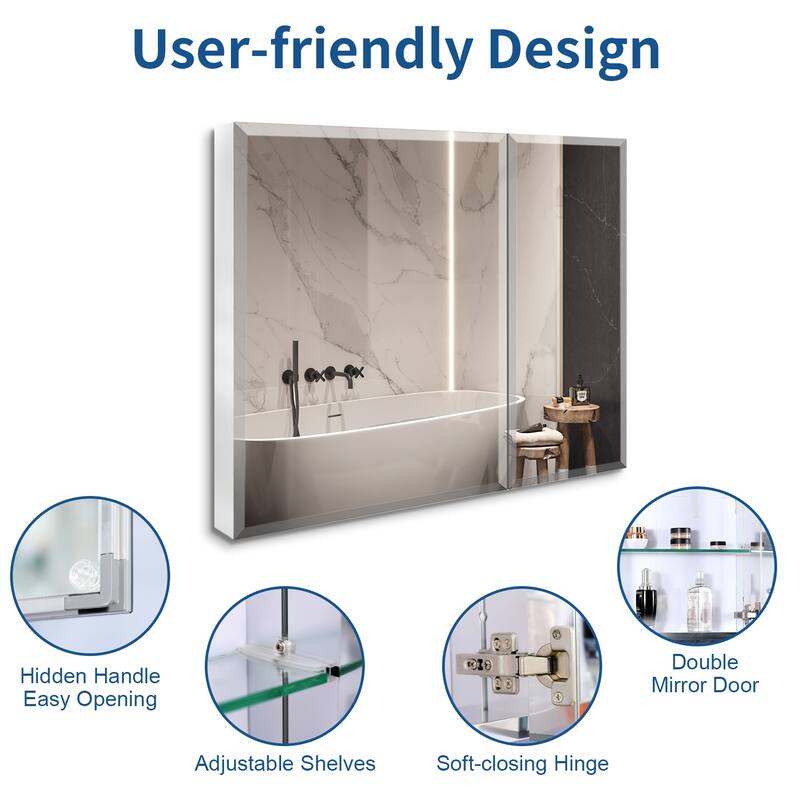30x26 inch Double door mirror Aluminum medicine cabinet Surface Mount or Recessed Bathroom