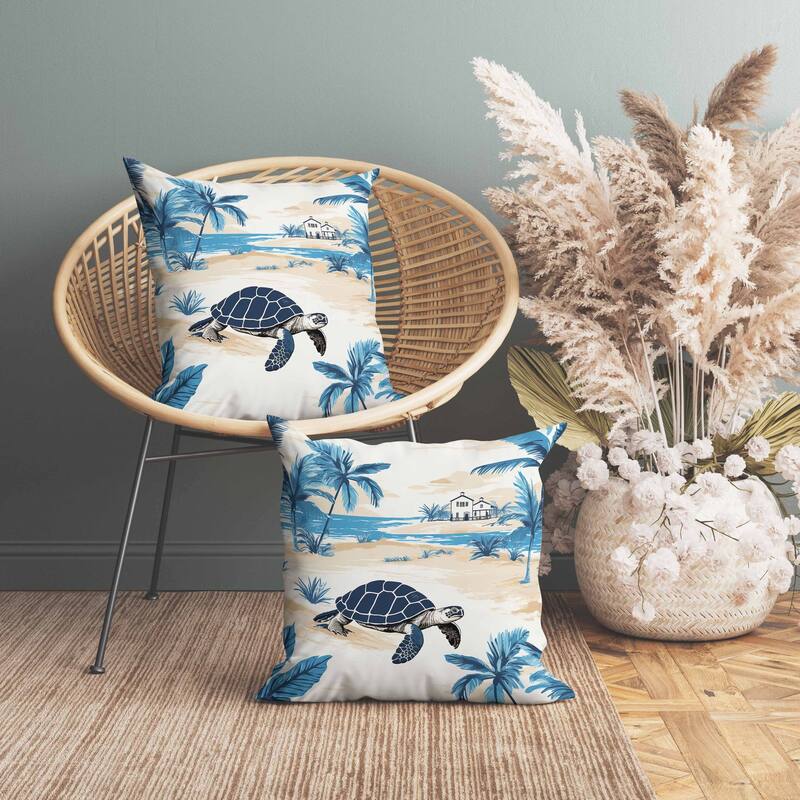 Sandy Shores Turtle Faux Suede Reversible Throw Pillow Blue and Gold