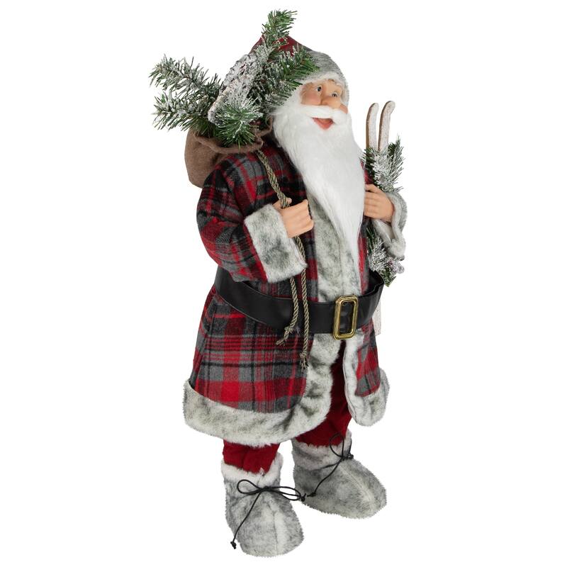 24" Alpine Santa Claus with Snowshoes and Skis Christmas Figure