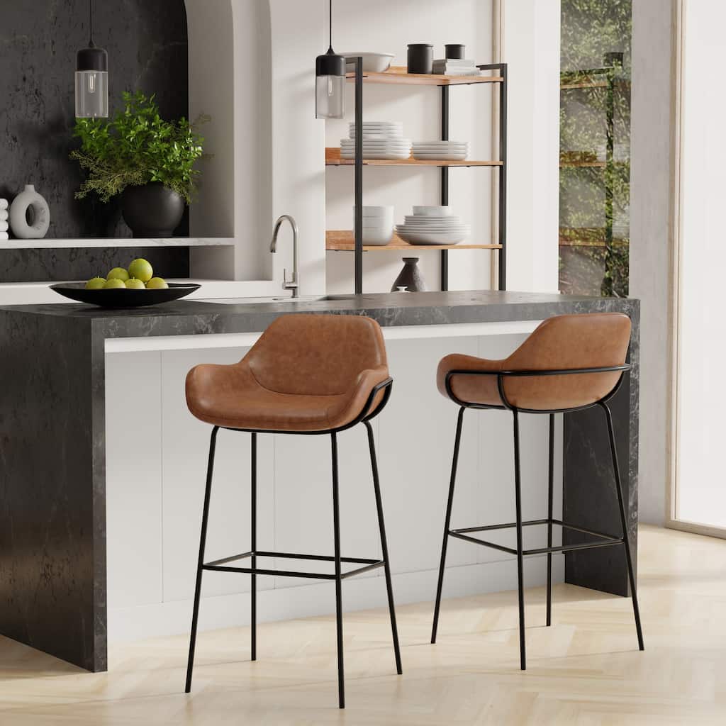 WYNDENHALL Zaniyah Contemporary Bar Stool in Distressed Vegan Faux Leather - 20.3" D x 18.5" W x 40" H