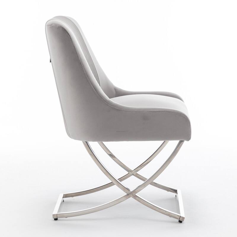 Modern Contempoary Velvet Dining Chair Set of 2 with Metal Frame Legs and Back Pull