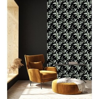 Dark Wallpaper with Green Leaves Peel and Stick and Prepasted - Bed ...