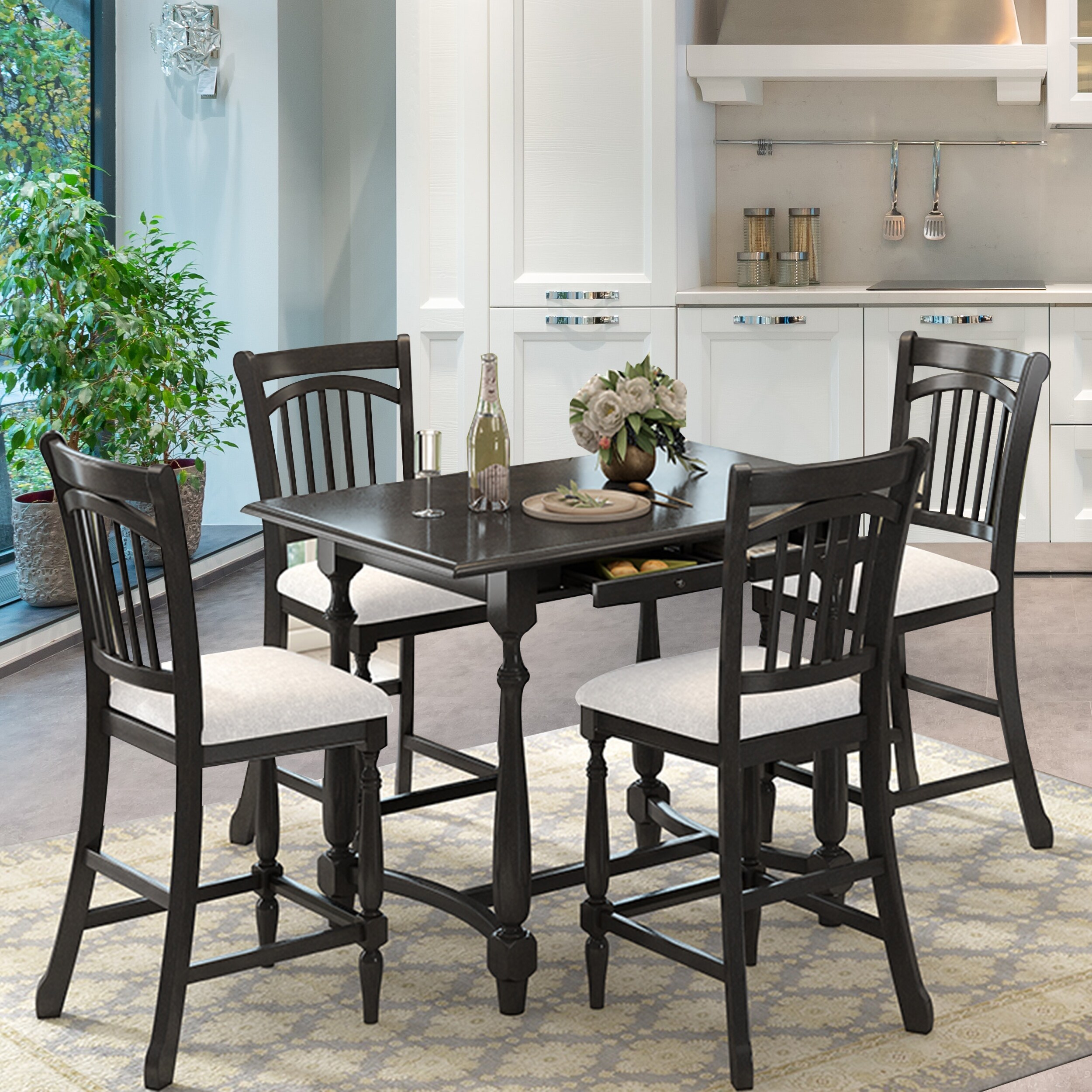 5 piece counter sale height dining set black
