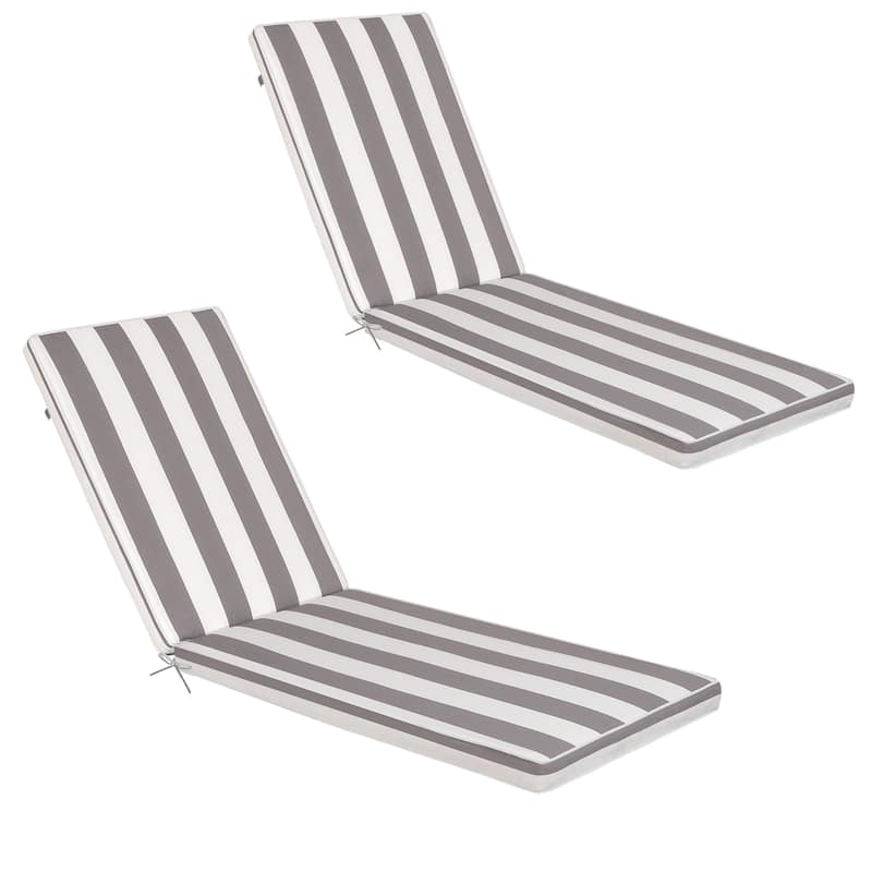 GDFStudio Bula Outdoor Chaise Lounge Cushion with Removable Cover (Set of 2)-ONLY CUSHION - 74.41" x 22.05" - Antique Grey white
