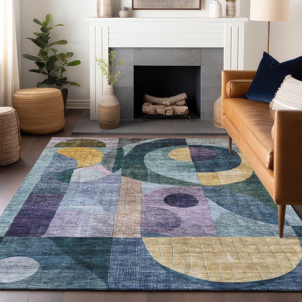 Machine Washable Indoor/ Outdoor Contemporary Geo Chantille Rug