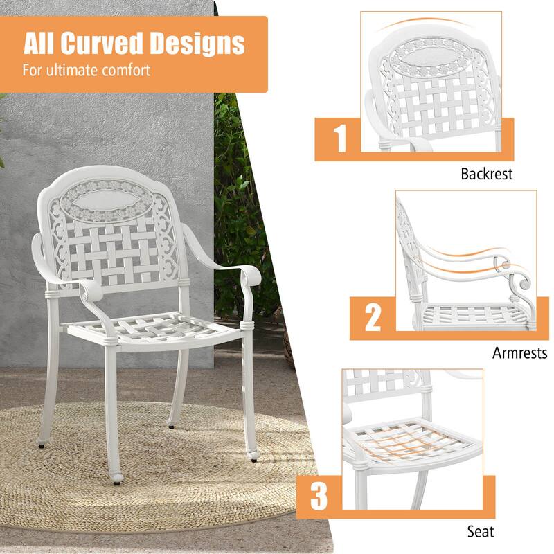 Gymax Set Of 4 Patio Cast Aluminum Armrest Chairs Dining Stackable