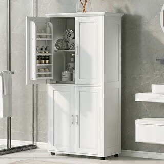 Tall Storage Cabinet With Doors & 3 Drawers - Freestanding Bathroom/Kitchen Organizer With Adjustable Shelves, White