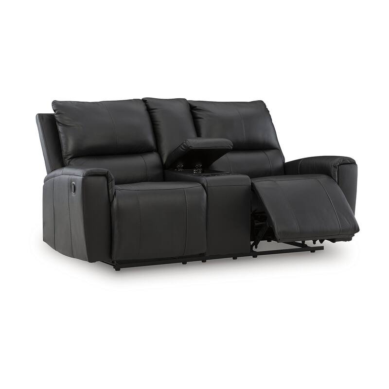 Signature Design by Ashley Glassmere Black Reclining Loveseat with Console - 74" W x 40" D x 40" H