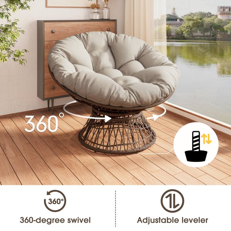 Ergonomic Wicker Chair with Thick Cushion and 360-Degree Swivel for Ultimate Comfort and Style - Beige,Brown