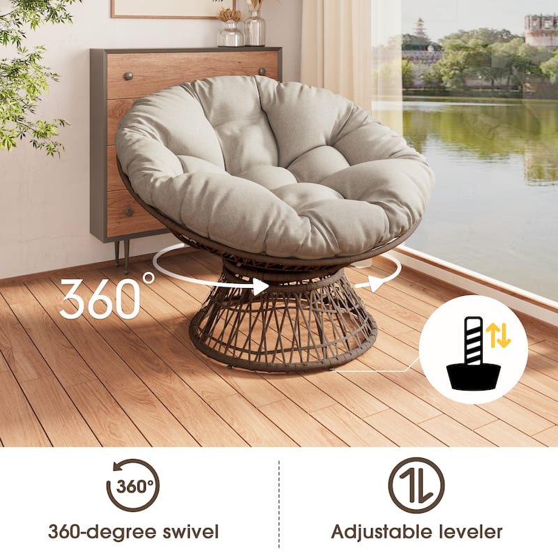 Polyester Wicker Swivel Lounge Chair with Thick Cushion and 360° Rotation