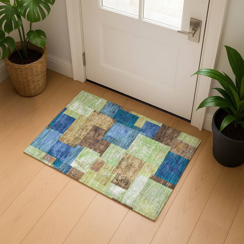 Premium Washable Super Soft Contemporary Kittle Mayfield Rug - Blue - 1'8" x 2'6"