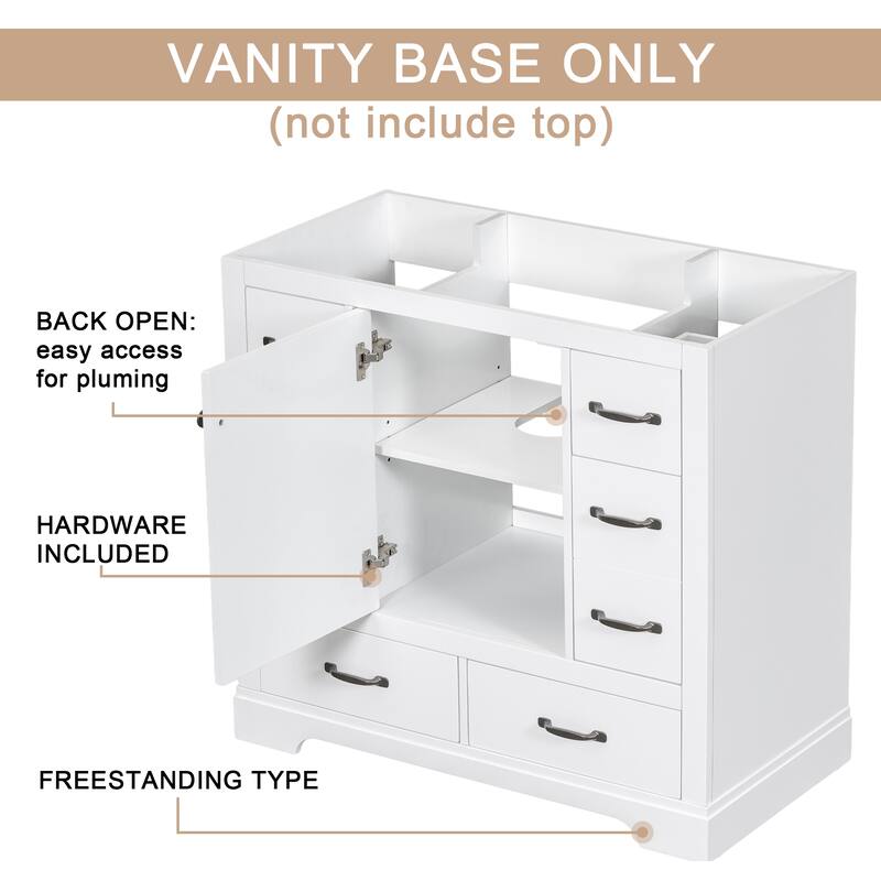 Freestanding Green Bathroom Cabinet Base - Ample Storage, Multi-Functional Drawers, Sink Not Included - 35.5in L