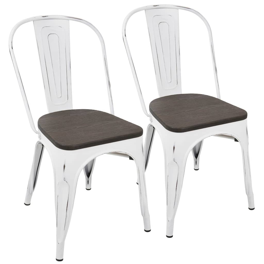 Set of 2 Espresso Bamboo Seat Vintage White Metal Dining Chair 32.25"