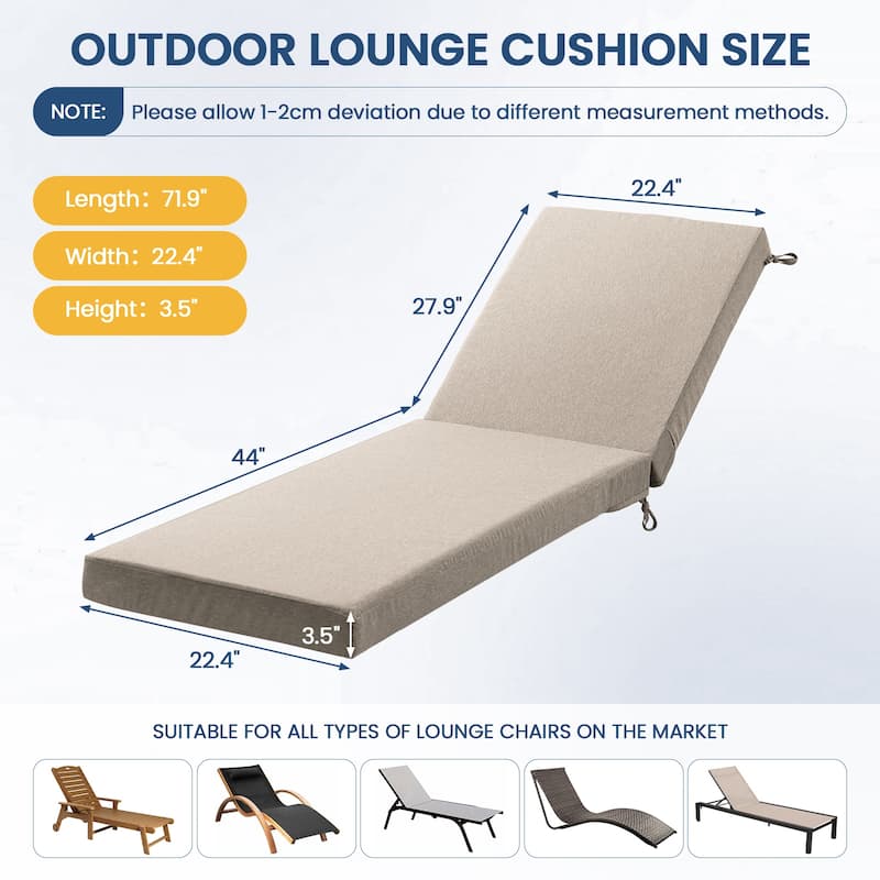 Pocassy 71x22" Outdoor Chaise Lounge Cushions with Zipper