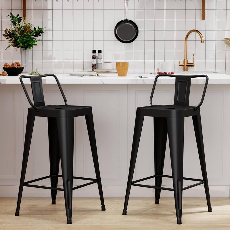 Metal Counter & Bar Stools Set of 4, 26" and 30" Seat Height Barstools with Metal Frame and Low Back for Kitchen lsland